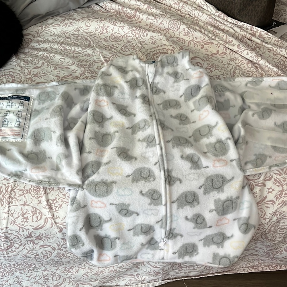 Only worn once, fleece elephants and clouds newborn/infant swaddle